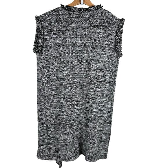 Cocogio Cardigan Black & White Knitted Fringe Soft Open Front Sleeveless ITALY - Picture 2 of 8